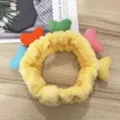 Cute plush face washing headband with colorful knit hearts, soft makeup hair band for women. - Yellow