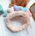 Cute plush heart makeup headband soft fluffy face washing hair band for women and girls - Light Pink