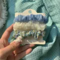 3-piece set of mesh hair scrunchies with floral and solid colors for elegant hairstyles. - 3 Pieces/Pack / Blue Floral