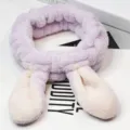 Plush bunny ear headband in lavender purple, soft cosmetic hair wrap for daily face washing. - Light Purple