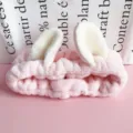 Grazioso cerchietto in peluche con orecchie di gatto per lavare il viso, morbida fascia trucco. - Rosa chiaro
