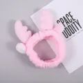 Fascia per capelli in peluche rosa con corna di cervo per lavaggio viso e trucco. - Rosa
