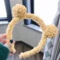 Grazioso cerchietto per capelli con orecchie da orso in peluche riccio per autunno inverno - Cerchietto Giallo