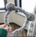 Cute grey teddy fleece bear ear headband for women autumn winter fluffy hair hoop accessory - Gray Blue