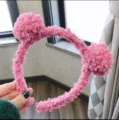 Cute pink lamb wool bear ear headband for women and girls, fluffy plush winter hair accessory. - Rose Red Headband