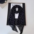 Elegant black and white polka dot thin scarf, vintage French style ribbon for hair, neck or bag. - Small Black Dots