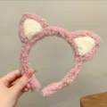 Cerchietto con orecchie di gatto in peluche per donne morbido trucco fascia per capelli - Rosa