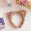 Fascia per capelli con orecchie di orsetto peluche per lavaggio viso e trucco. - Caffè
