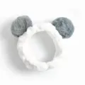 Joli bandeau pelucheux pour le maquillage doux bandeau blanc en peluche avec boules grises - Gris