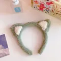 Cerchietto con orecchie gatto verde soffice per trucco, morbida fascia in peluche per lavare il viso. - Verde