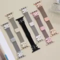 Cinturino per orologio in maglia milanese di acciaio inossidabile con chiusura magnetica e strass. - Adatto per Apple Watch Serie 1-9 SE: 38/40/41 mm - S10/S11: 42 mm / Argento