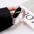 Stainless steel mesh watch strap detail, breathable metal band replacement for smart fitness band. - 14mm / Starlight (Wheat Ear Buckle)