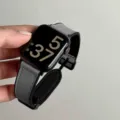 Siliconen lederen magnetische horlogeband vervanging compatibel met apple watch. - Glad - wolkgrijs [Magnetische zwarte sluiting]