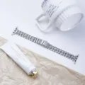 Stainless steel 5-bead Apple watch strap for women, durable metal replacement band with folding clasp. - For Apple Watch Series 1-9/SE (38/40/41mm), S10/S11 (42mm) / Silver