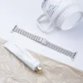 Stainless steel 5-bead watch band detailed view, premium metal replacement strap for smartwatch. - For Apple Watch Series 1-9/SE (38/40/41mm), S10/S11 (42mm) / Star