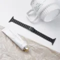 Black stainless steel metal watch band compatible with Apple Watch five bead folding clasp link - For Apple Watch Series 1-9/SE (38/40/41mm), S10/S11 (42mm) / Black