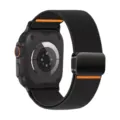 Detailed view of the black elastic nylon magnetic watch band, showing secure clasp. - 22mm / Black
