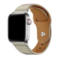 Bracelet de montre en cuir veritable compatible Apple Watch, style retro avec bouton-pression. - 22mm / 10 Blanc cassé