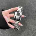 Stainless steel metal watch strap replacement band with folding buckle for smartwatch accessories - For Huawei FIT 3/4/4 Pro / Silver [22mm Wide]
