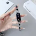 Metal four-leaf clover watch strap replacement for Xiaomi Smart Band 8 9 Pro women luxury. - 14mm / Silver [Black Shell]