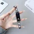 Metal four-leaf clover mother-of-pearl replacement watch strap for Xiaomi band 8 9. - 14mm / Black [White Shell]
