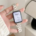 Stainless steel metal watch band replacement strap for smart watch, silver link bracelet. - Starlight (14mm Width)