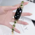 Cinturino per smartwatch in metallo con strass e pietre di quadrifoglio verde, variante elegante. - 14mm / Oro Pietra Verde