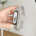 Replacement metal mesh strap for Xiaomi Smart Band 8 9 10, magnetic closure silver band. - 14mm / Silver [Wheat Ear Magnetic Buckle]
