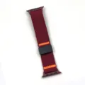 Elastische geweven nylon vervangende band compatibel met Apple Watch, bordeauxrood, oranje strepen. - Voor Grote Maat / Bordeauxrood