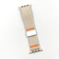 Compatibel Apple Watch nylon elastische band beige met oranje streep magnetische gesp - Voor Grote Maat / Sterrenlicht