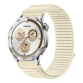 Nylon woven watch band compatible with Huawei GT5 GT6, beige elastic loop strap accessory. - 22mm / Starlight