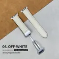 Beige top layer genuine leather watch strap with a secure magnetic clasp for Apple Watch. - 4. Off-White