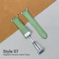 Mint green top layer leather watch strap with magnetic buckle detail view compatibility. - 7. Mint Green