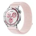 Vista cercana detallada de la correa de reloj de nailon tejido rosa con textura elástica. - Arena Rosa