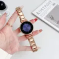 Rose gold stainless steel watch band detail shot, metal folding clasp, elegant women accessory. - Rose Gold