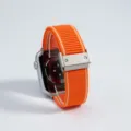 Cinturino per orologio in nylon intrecciato arancione con chiusura magnetica compatibile Apple Watch. - Per Apple Watch Series 1-9/SE: 38/40/41 mm e Series 10/11 (42 mm) / Arancione Bianco