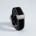 Cinturino per orologio in nylon intrecciato nero con fibbia magnetica in metallo. - Bianco e nero