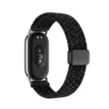 Black woven nylon magnetic watch strap replacement band compatible with fitness tracker. - Starry Black