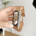 Rose gold magnetic metal mesh replacement watch strap for Xiaomi smart band, elegant wristband. - 14mm / Rose Gold [Wheat Ear Magnetic Buckle]