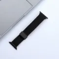 Black nylon braided watch strap compatible with smartwatch magnetic clasp replacement. - Black