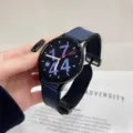 Cinturino per smartwatch di ricambio con texture pelle blu, accessorio comodo ed elegante. - 14mm / Blu notte [opaco]