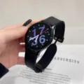 Μαύρο στρογγυλό smartwatch με κομψό άνετο μαγνητικό λουράκι για καθημερινή αθλητική χρήση. - Μαύρο (Ματ)
