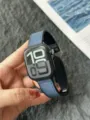 Blue leather silicone watch strap compatible with apple watch replacement wristband sports band - For Apple Watch Series 1-9/SE: 38/40/41mm & Series 10/11/12: 42mm / Matte - Midnight Blue [Magnetic Black Buckle]