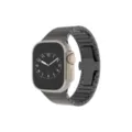Stainless steel metal watch band compatible with smartwatch, durable butterfly clasp. - Black