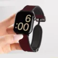 Replacement leather watch strap compatible with smartwatches, magnetic buckle design, stylish dark red. - For Apple Watch Series 1-9/SE: 38/40/41mm & Series 10/11/12: 42mm / Matte - Wine Red [Magnetic Black Buckle]