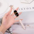 Correa de repuesto para Xiaomi Band, elegante diseño de microfibra rosa y metal con pedrería. - 14mm / Rosa oro