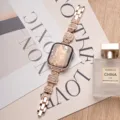 Rose gold rhinestone metal watch strap compatible with Apple Watch, luxurious chain design. - Rose Gold