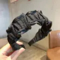 Μαύρη πλισέ φαρδιά στέκα μαλλιών για γυναίκες, κομψό αξεσουάρ μαλλιών από τσαλακωμένο ύφασμα. - Πλισέ Πλατύ Στυλ (37#) / Μαύρο (37#)