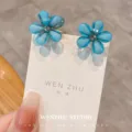 Pince à cheveux fleur transparente bleue, mini griffe élégante avec strass pour femmes et filles. - Bleu