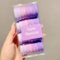Gradient purple hair ties set in a transparent box, durable elastic hair bands for women styling. - 32 Pieces Pack / Purple